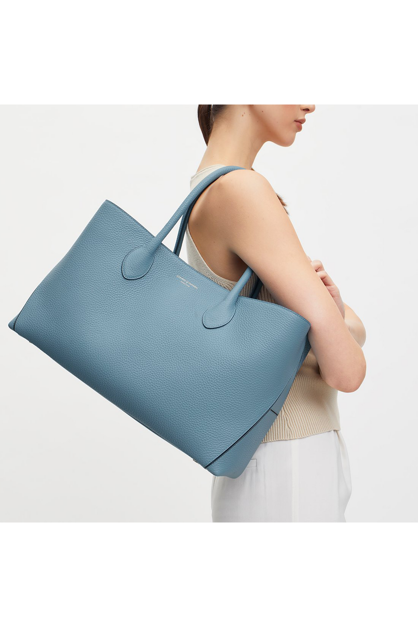 London Leather Tote Bag, Cornflower Blue Pebble