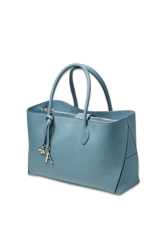 London Leather Tote Bag, Cornflower Blue Pebble