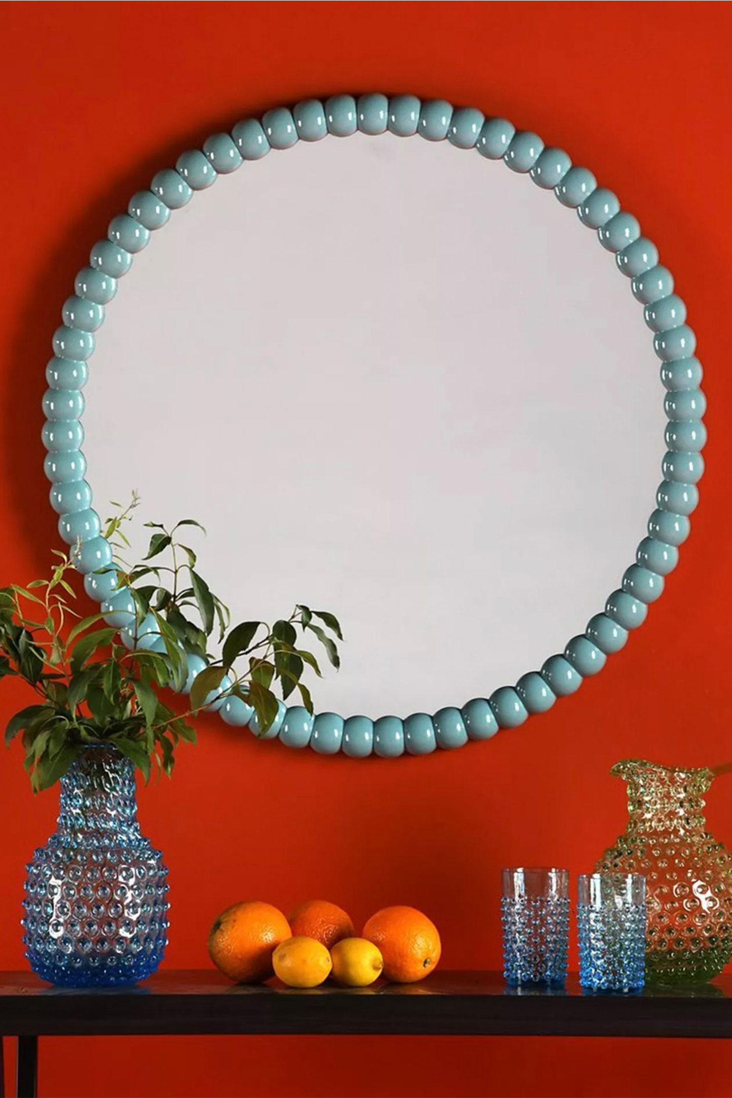 Ruan Bobbin Round Wood Frame Wall Mirror, 70cm