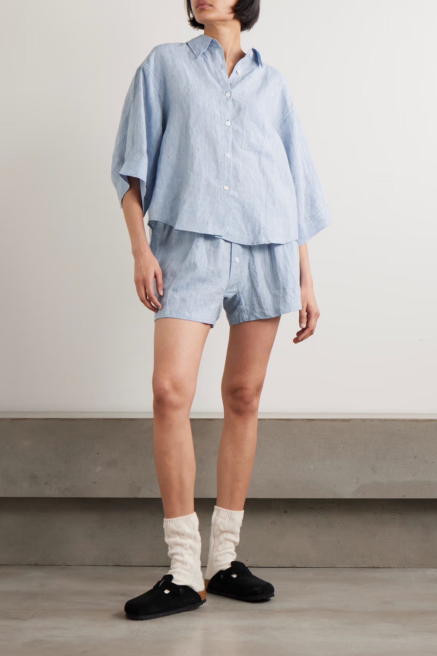 The 03 Striped Washed-linen Shirt and Shorts Set
