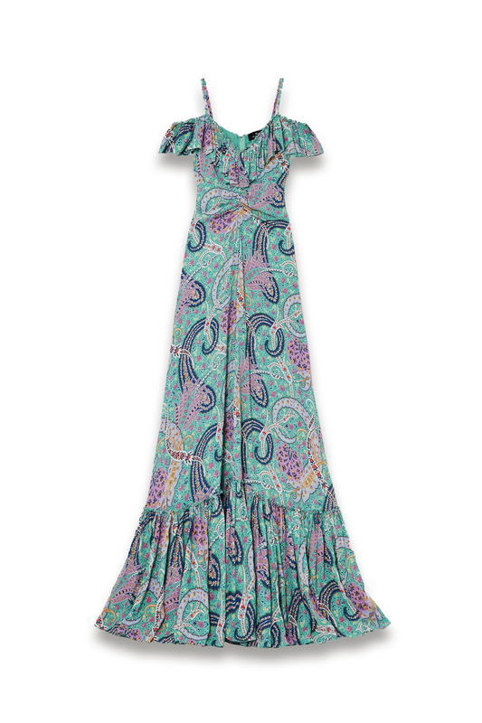 Off-the-shoulder Ruffled Paisley-print Georgette Maxi Dress