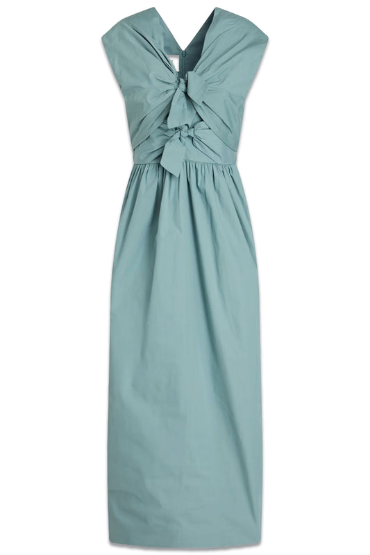 Bow-embellished Gathered Organic Cotton-poplin Midi Dress