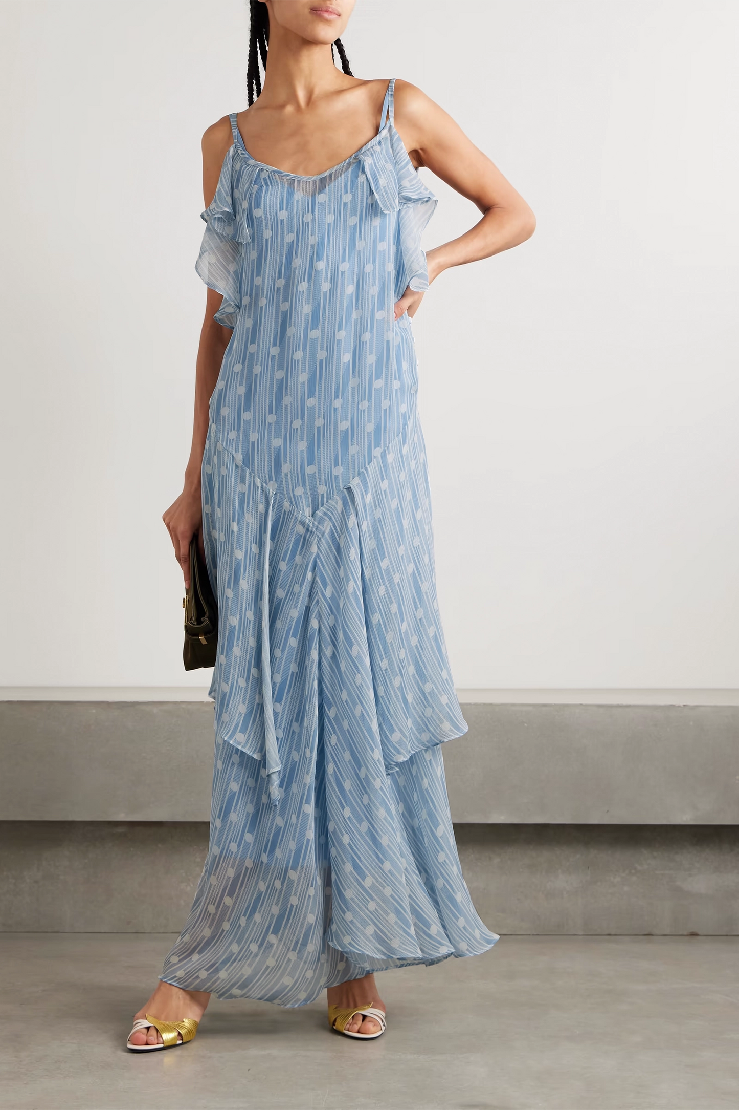 Meridian Ruffled Printed Silk-Crepon Maxi Dress