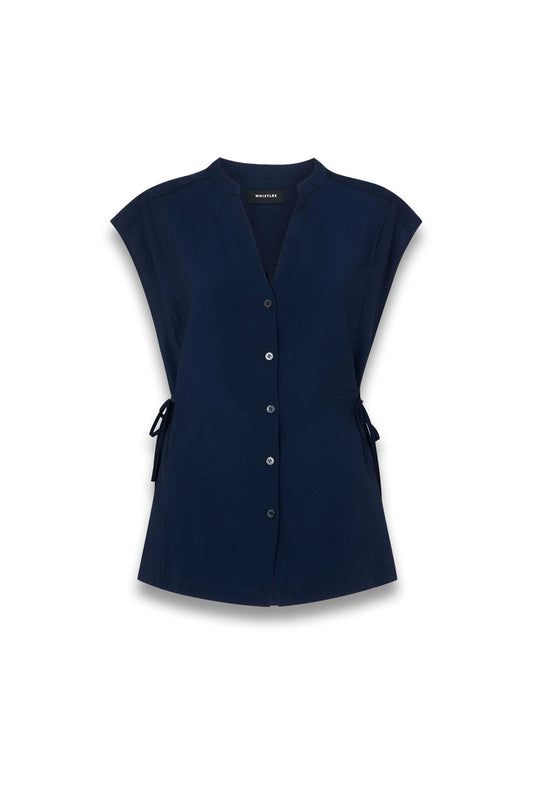 Navy Button Down Tie Side Shirt