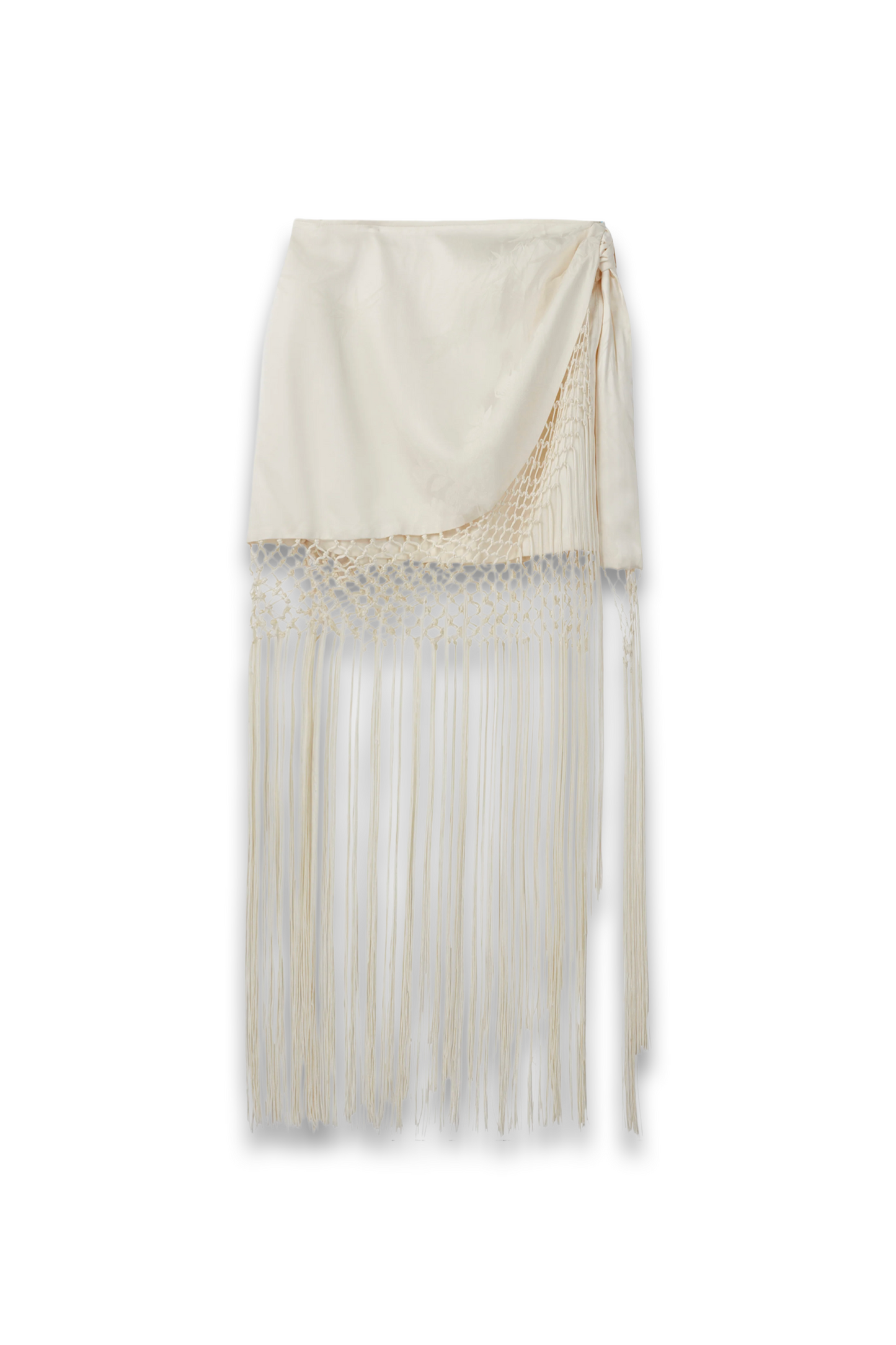 Satin Jacquard Sarong Midi Skirt with Fringing
