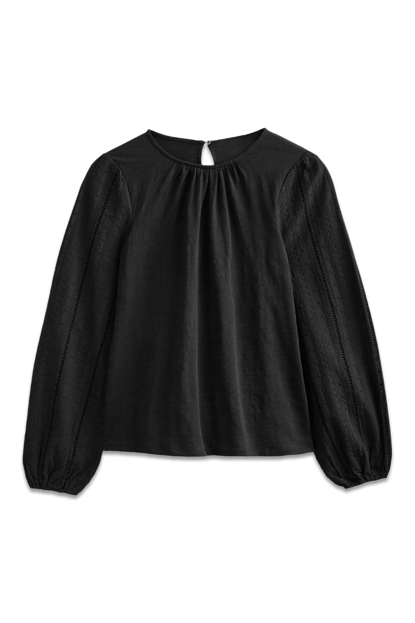 Crew Neck Broderie Sleeve Top