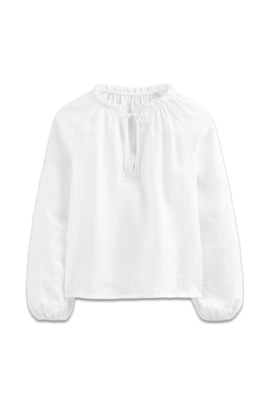 Broderie Tie-Neck Linen Top