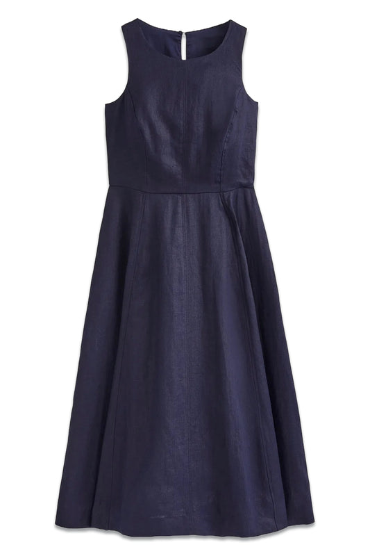 Navy Carla Linen Midi Dress