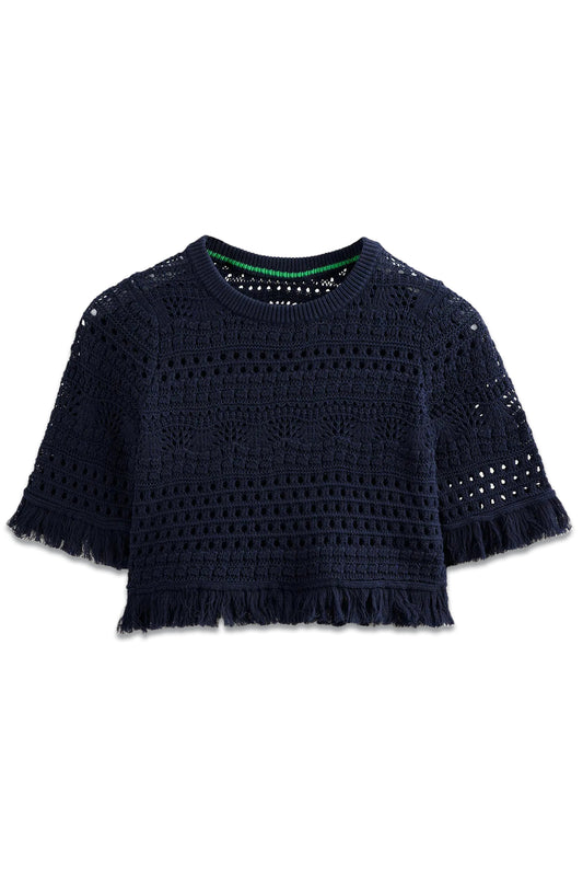 Cropped Fringe Crochet T-Shirt