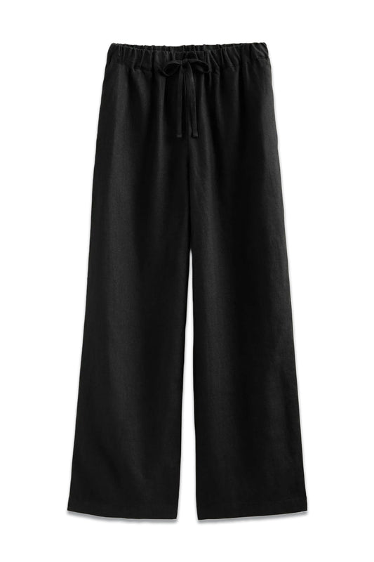 Relaxed Pull-on Black Linen Trousers