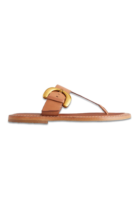 Buckled Toe-Post Sandals Tan