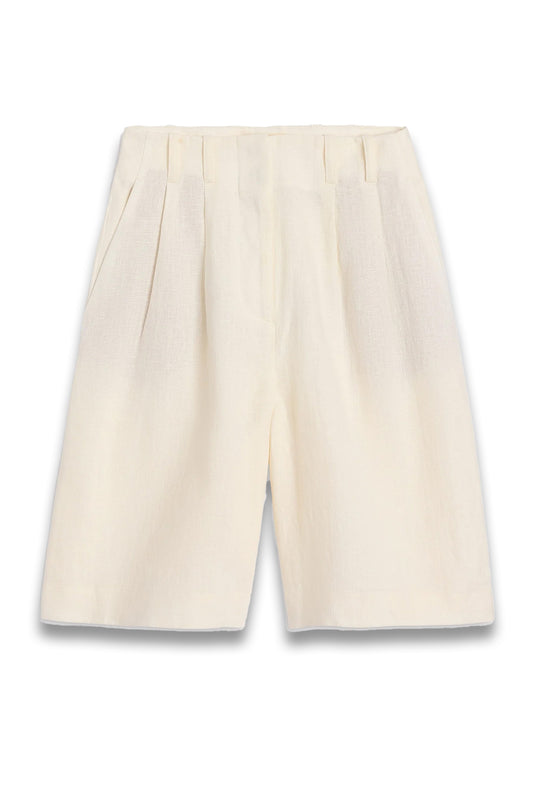 Pleat Linen Wide Leg Shorts