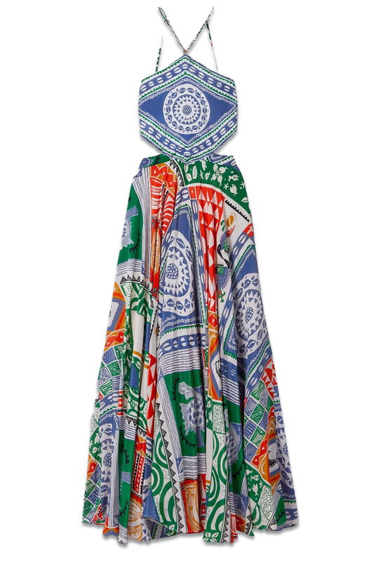 Pitta Cutout Embellished Printed Crepe De Chine Maxi Dress