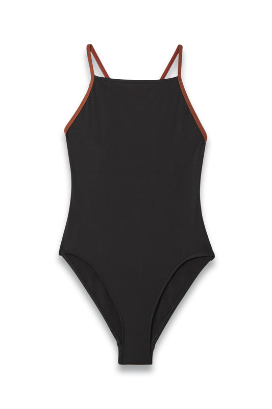 Contrast Strap Swimsuit in Black