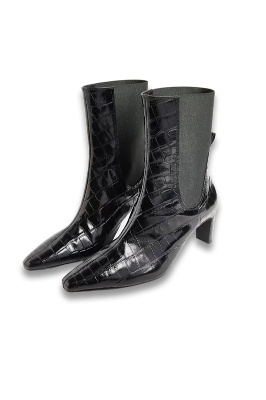 Black Darla Croc Heeled Boot