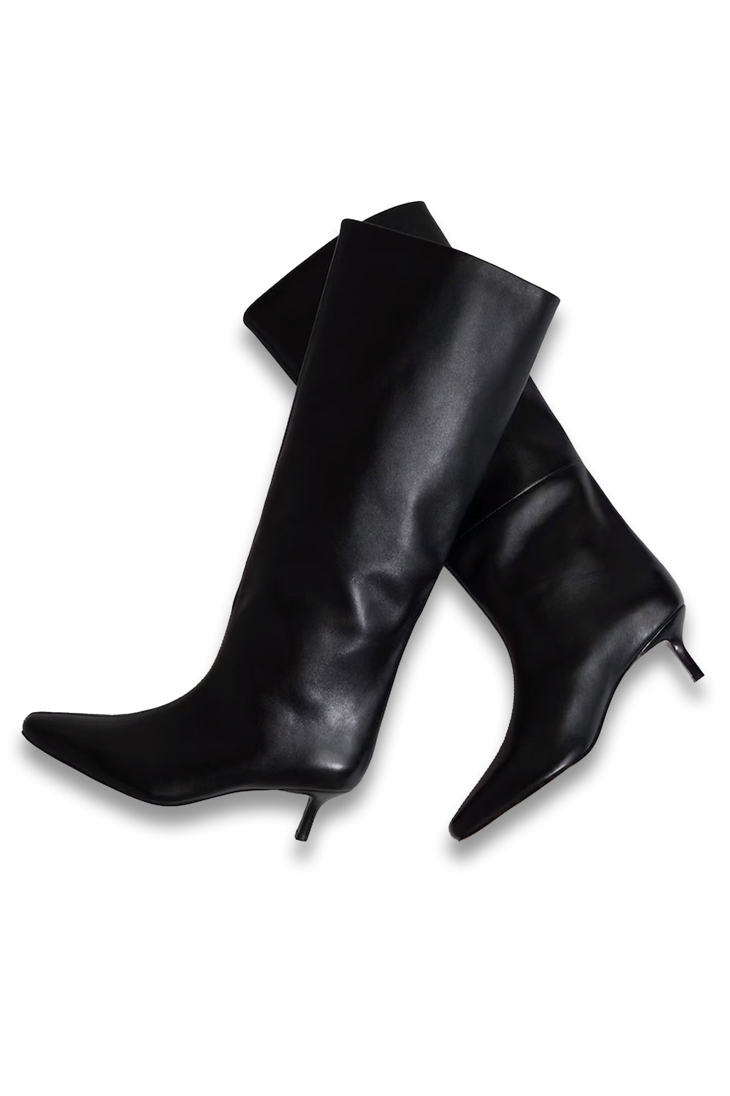 Leather Kitten Heel Boots in Black
