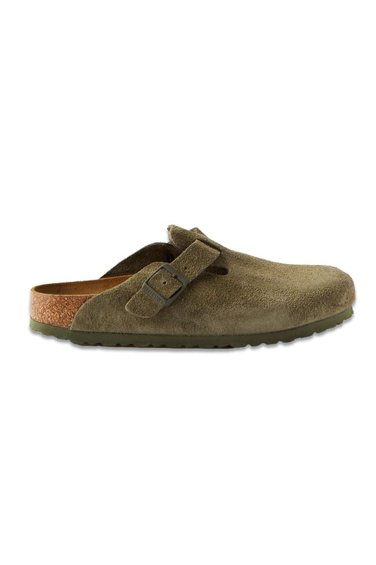 Boston Buckled Suede Clogs