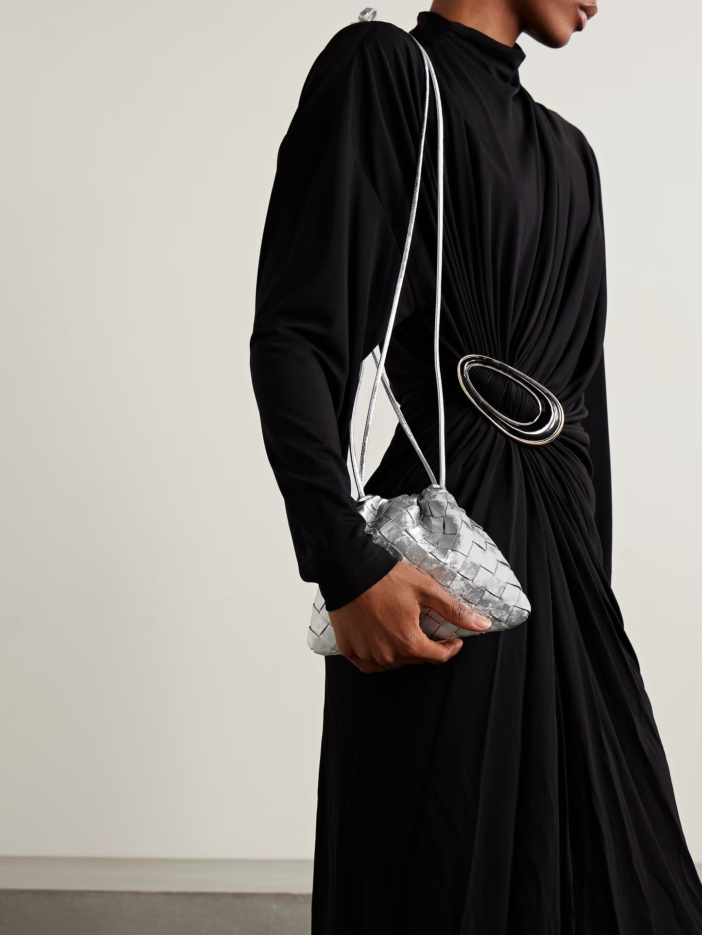 Intrecciato Metallic Leather Shoulder Bag