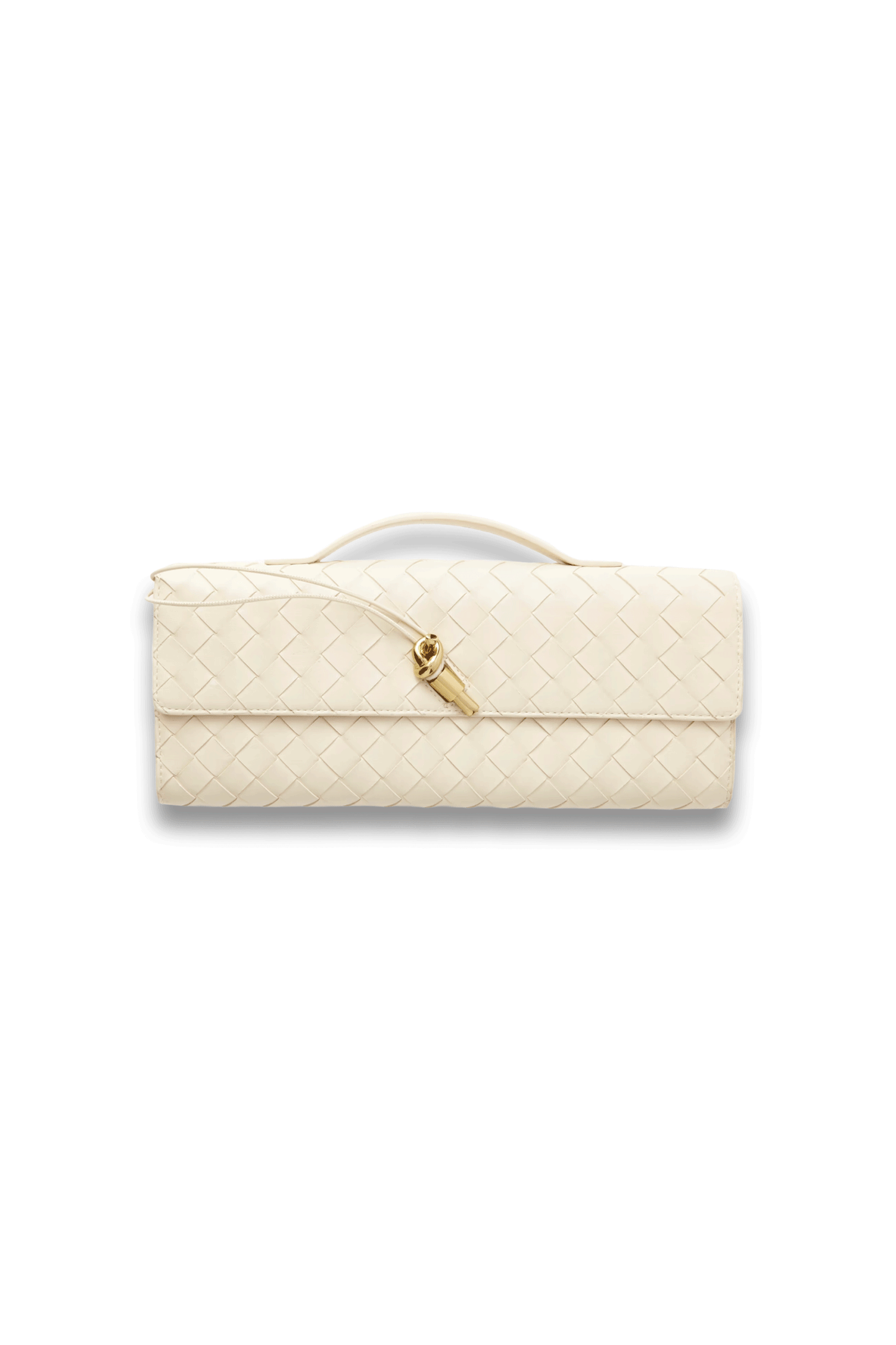 Long Andiamo Intrecciato Leather Clutch in Cream