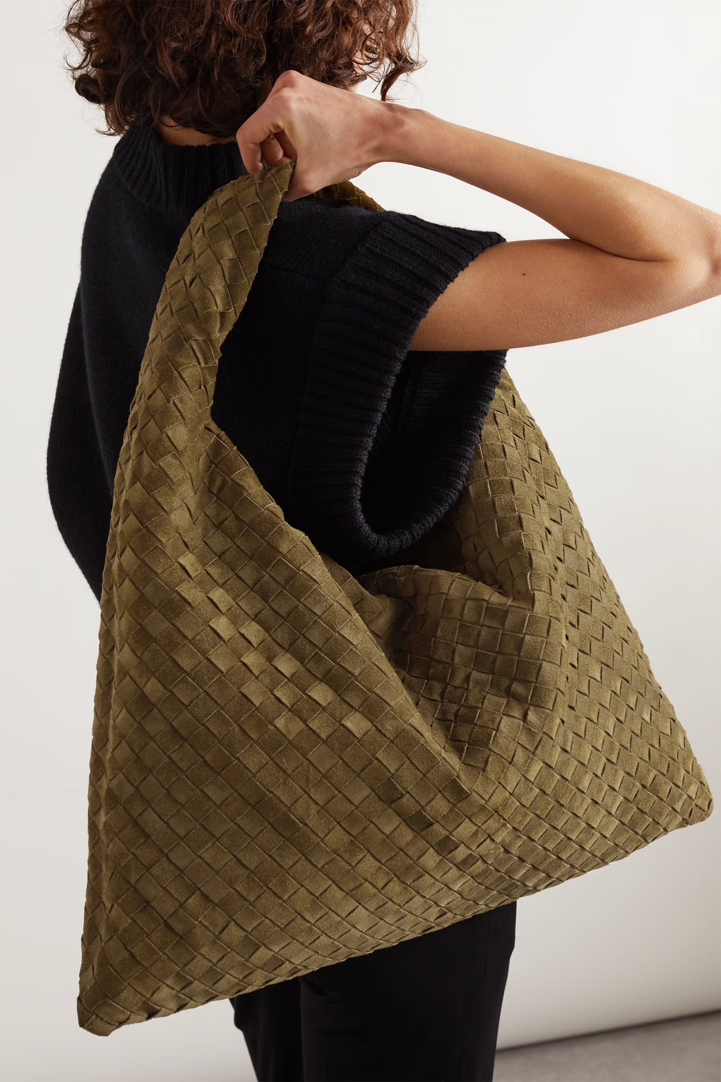 Hop Large Intrecciato Suede Shoulder Bag