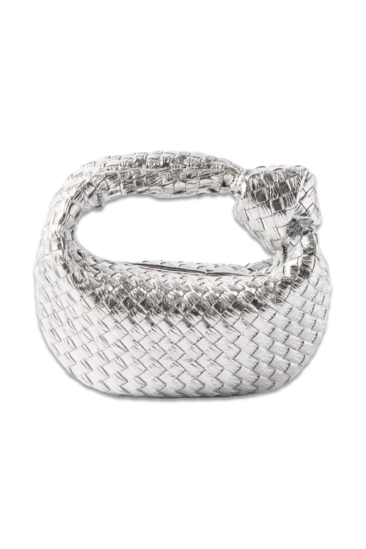 Jodie Mini Intrecciato-leather Clutch Bag Silver