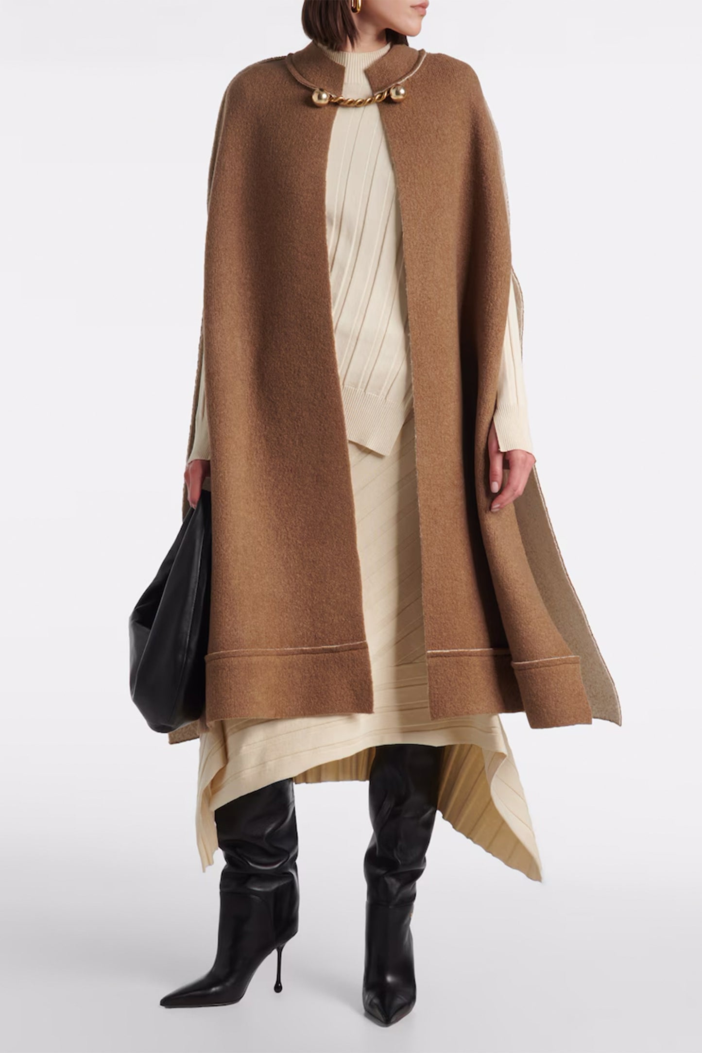Wool-blend bouclé cape