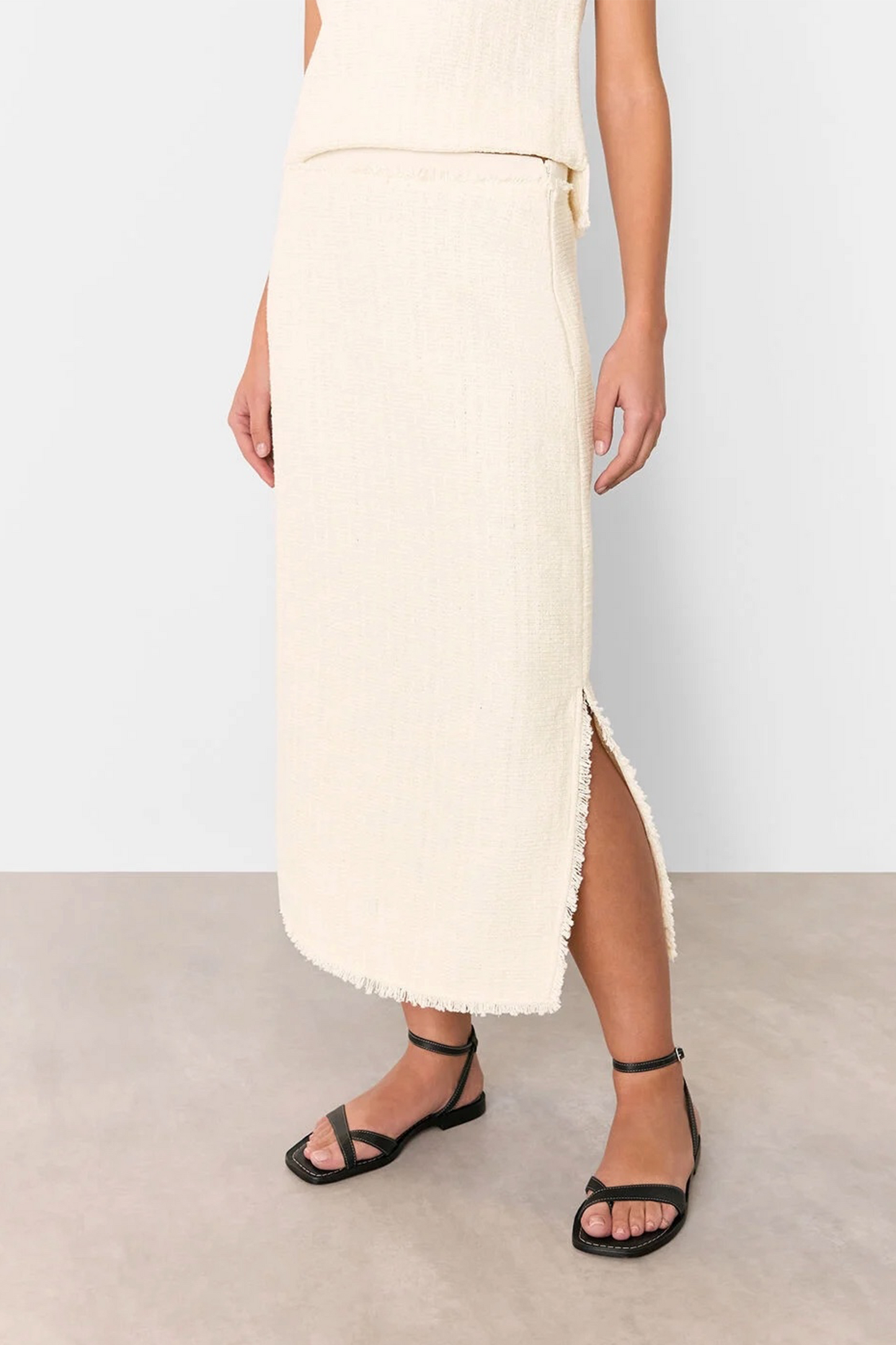 Ivory Lucie Boucle Pencil Midi Skirt