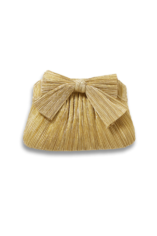 Rayne Bow-embellished Plissé-lamé Clutch