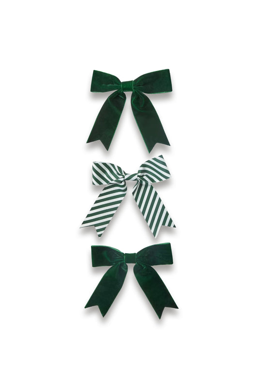 Gift Bows Set of 3 in Green/Stripe