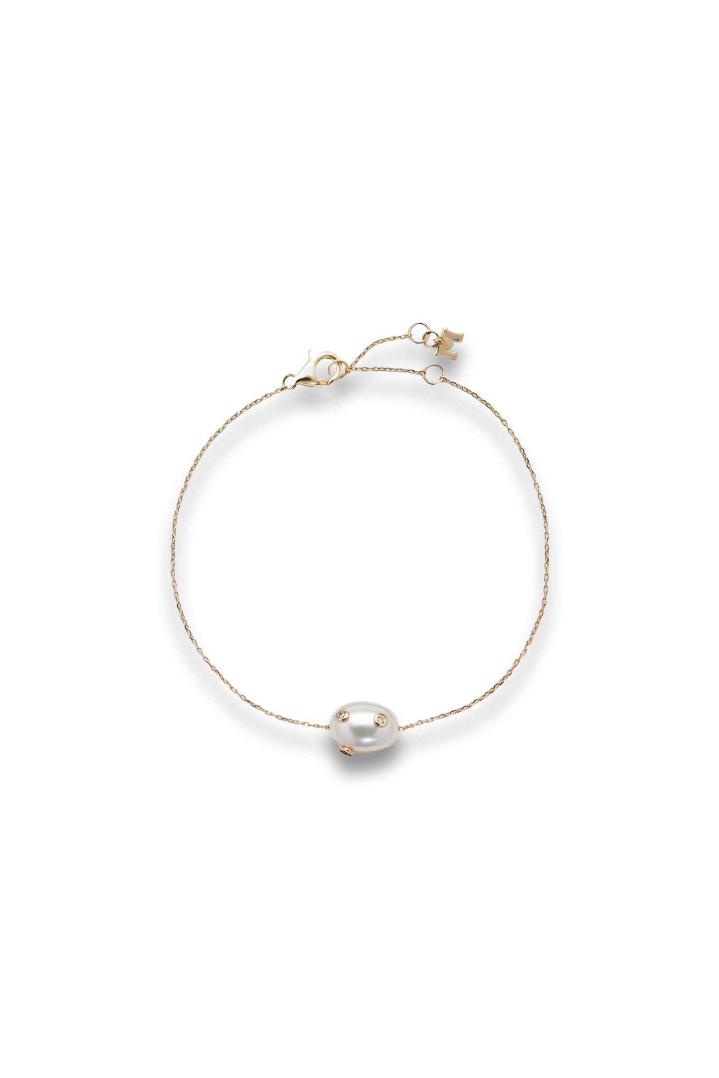 14kt Gold Bracelet with Baroque Pearl and Diamonds