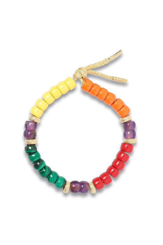 + Loretta Caponi FORTE Beads 18-karat Gold and Lurex Multi-stone Bracelet