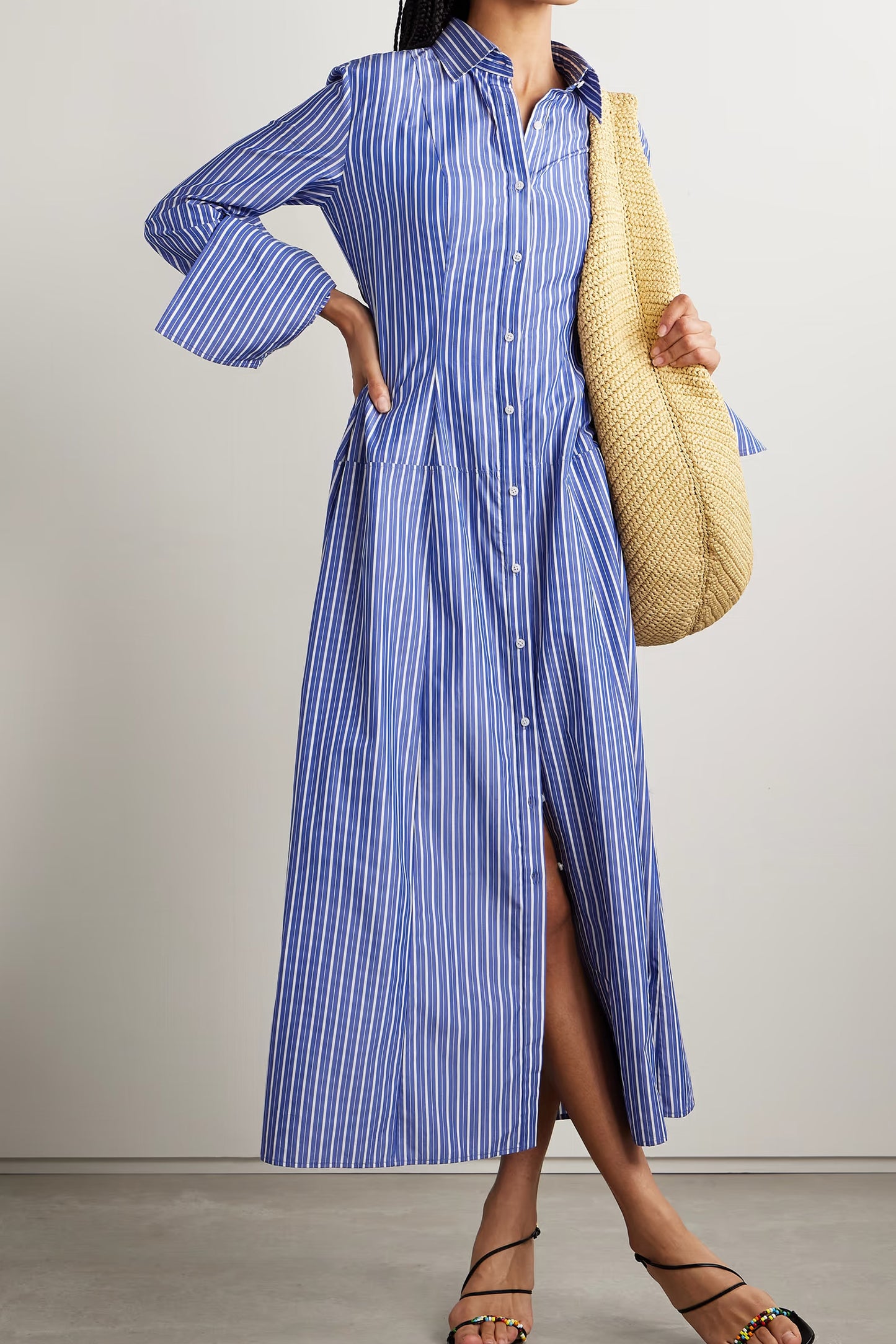 The Sammy Striped Cotton-Poplin Midi Shirt Dress