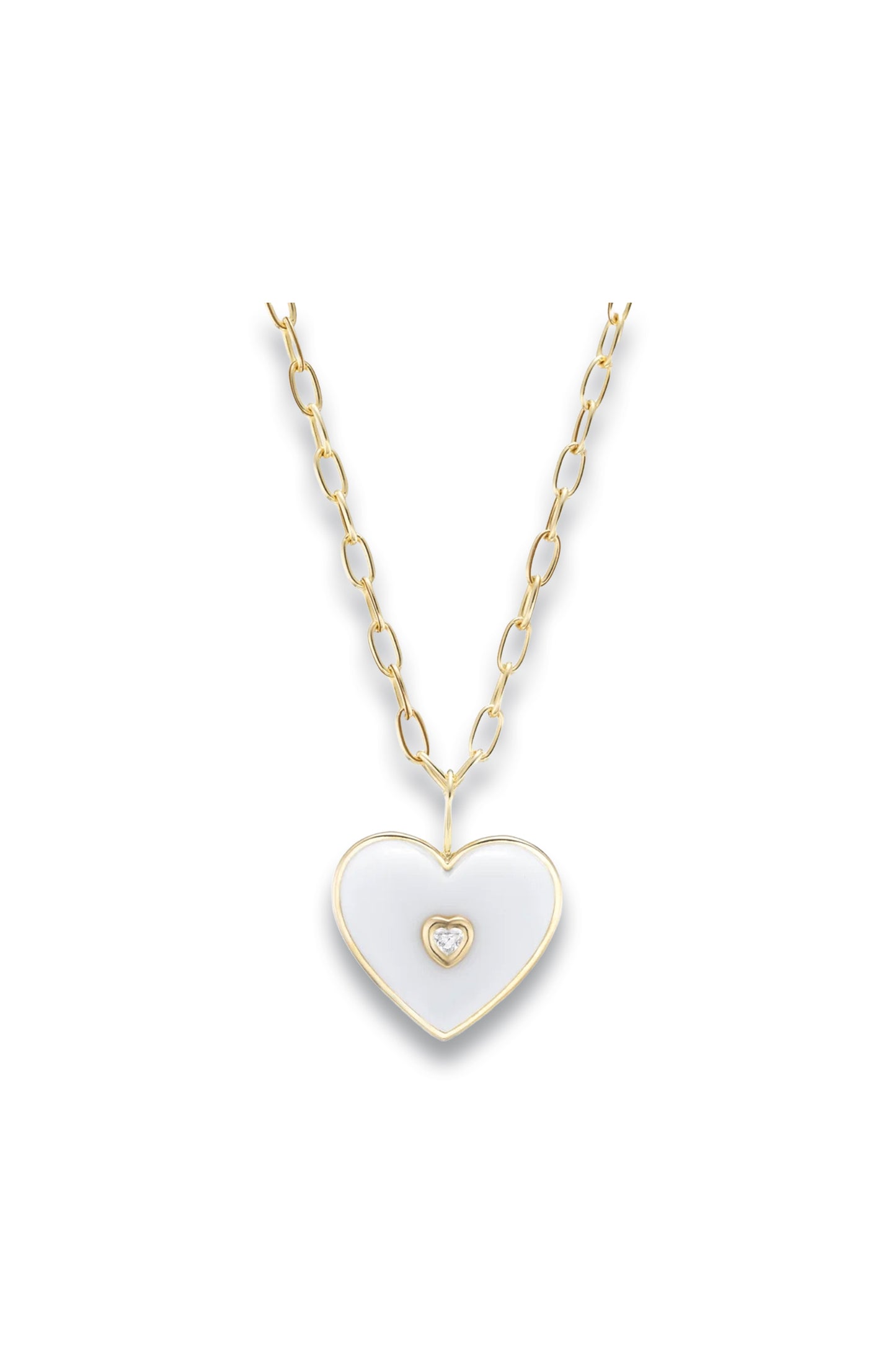 AERIN x Brent Neale : Medium Puff Heart Pendant with White Agate and Diamond Heart Inset