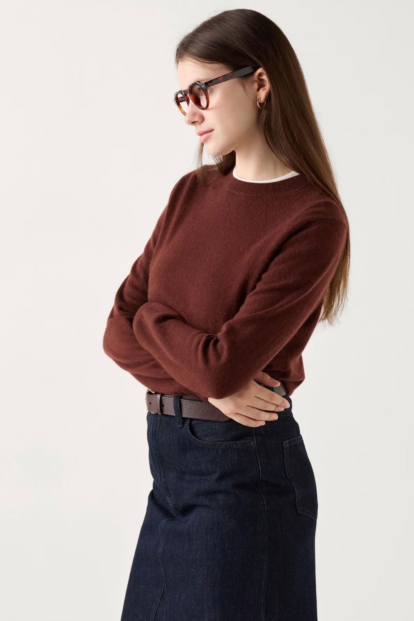 Brown 100% Cashmere Crew Neck Jumper