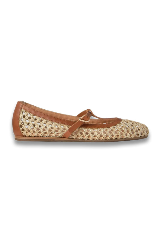 Aerati Leather Trimmed Woven Raffia Ballet Flats