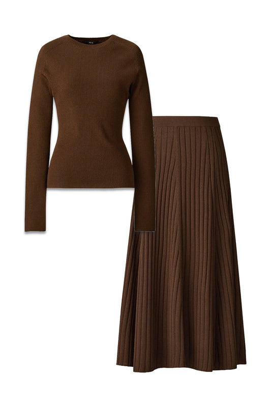 3D Knit Merino Blend Ribbed Jumper & Merino Blend Ribbed Skirt