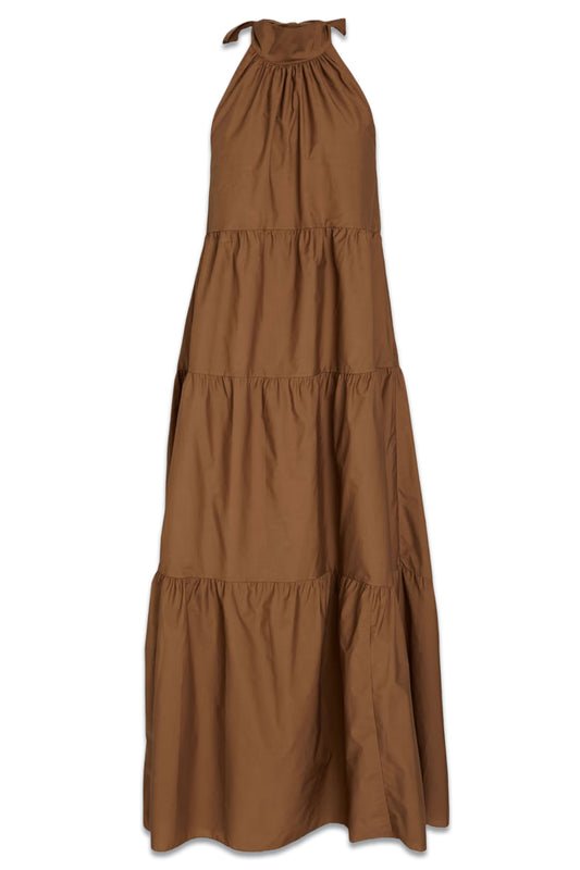 Gathered Cotton-blend Poplin Halterneck Midi Dress