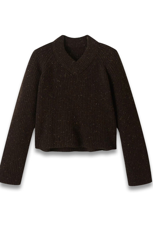 Soft Donegal Tweed High V-Neck Crop Jumper