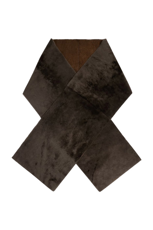 Reversible Houndstooth Shearling Scarf