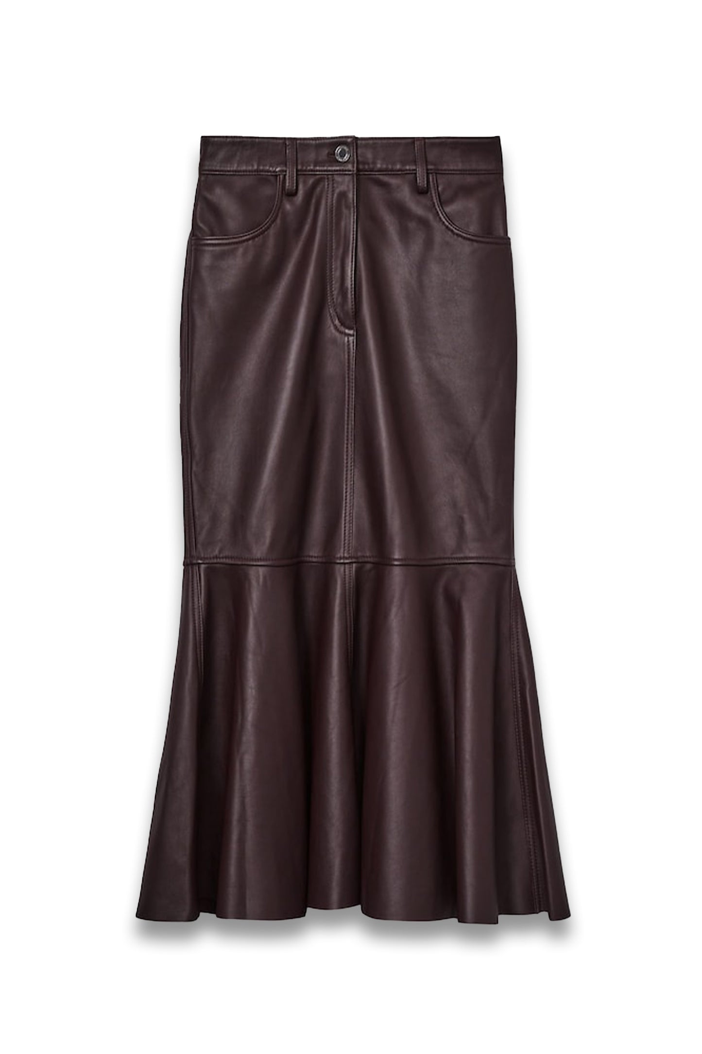 Atelier Leather Fluted Midi Skirt in Burgundy