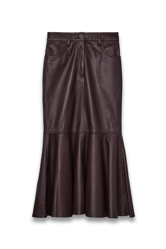 Atelier Leather Fluted Midi Skirt in Burgundy