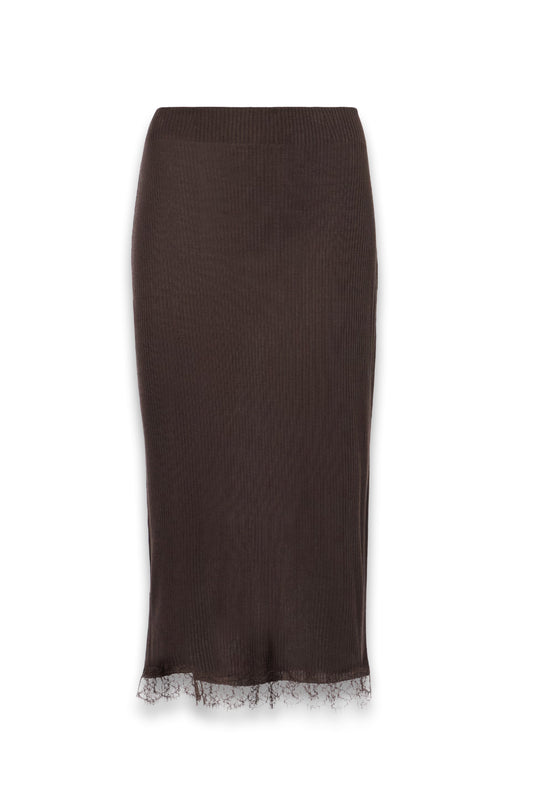 Indira Lace-trimmed Silk-blend Midi Skirt