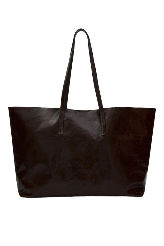 Leather Tote Bag with a Crackled Finish