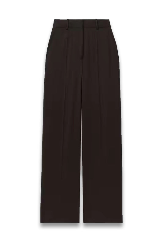 Evelyn Chocolate Wool Blend Wide Leg Suit Trousers