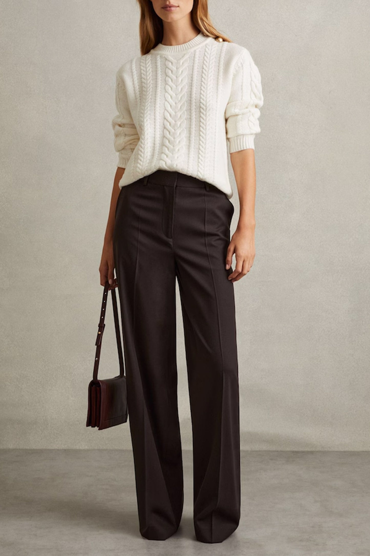 Evelyn Chocolate Wool Blend Wide Leg Suit Trousers