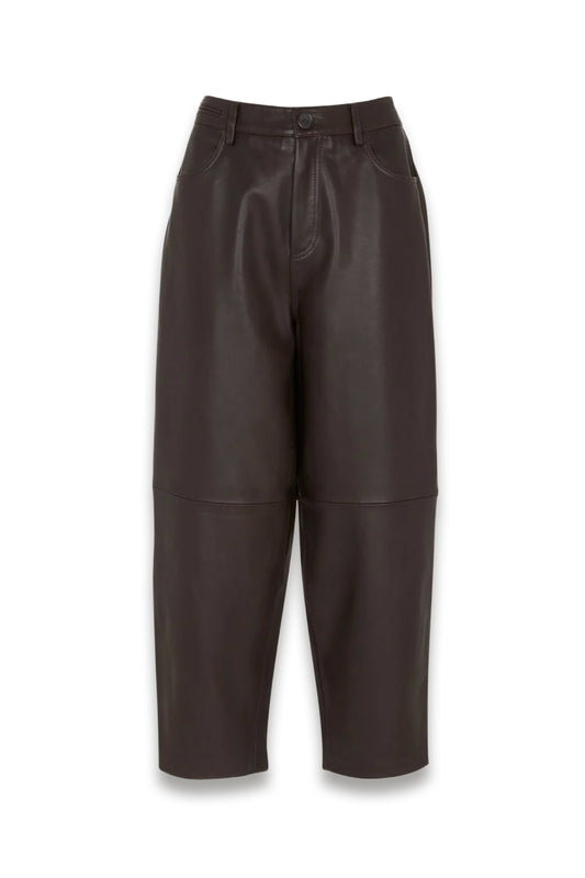 Brown Leather Barrel Leg Trouser