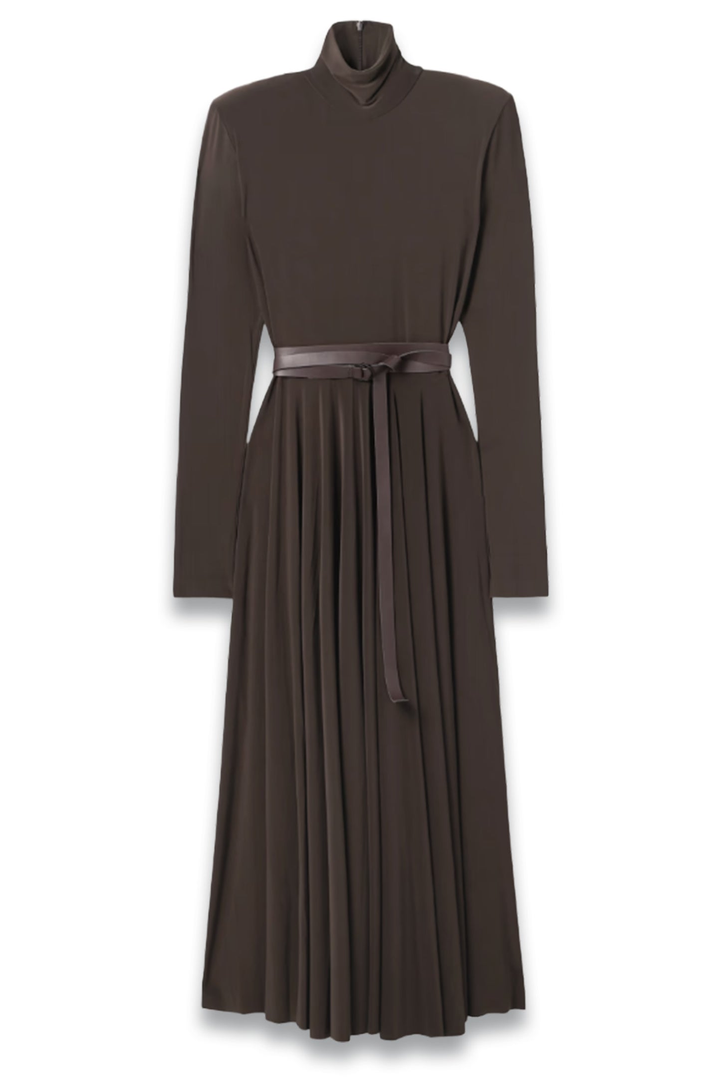 Belted Stretch-jersey Turtleneck Midi Dress