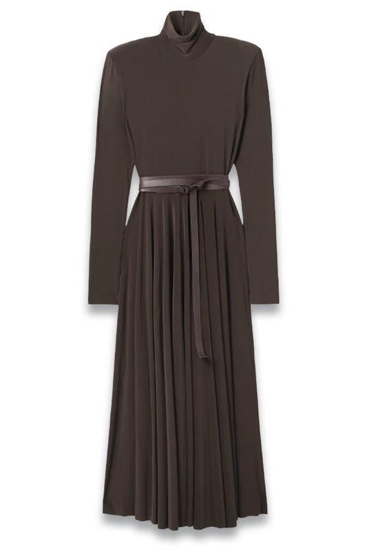 Belted Stretch-jersey Turtleneck Midi Dress