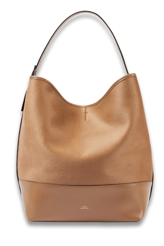 Belted Leather-Trimmed Wool Tote Bag