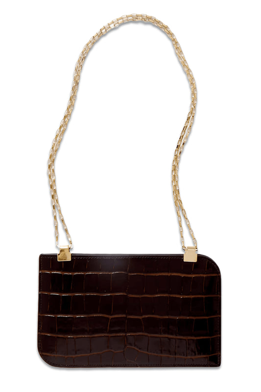 Croc-effect Leather Pouch